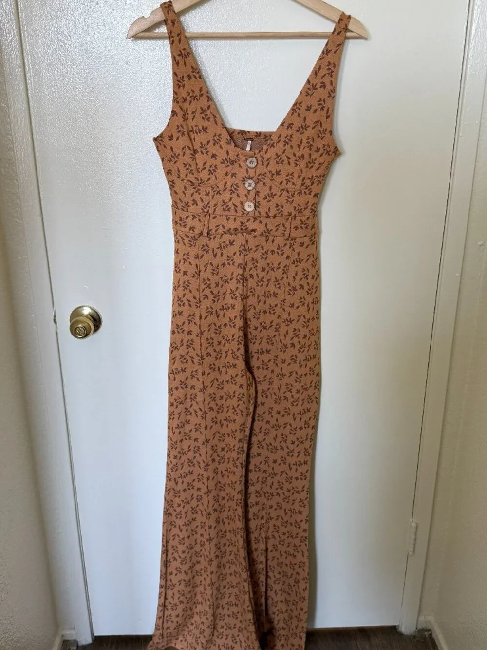 Free People Eyes On You Floral Flared Jumpsuit In Rust Orange S
